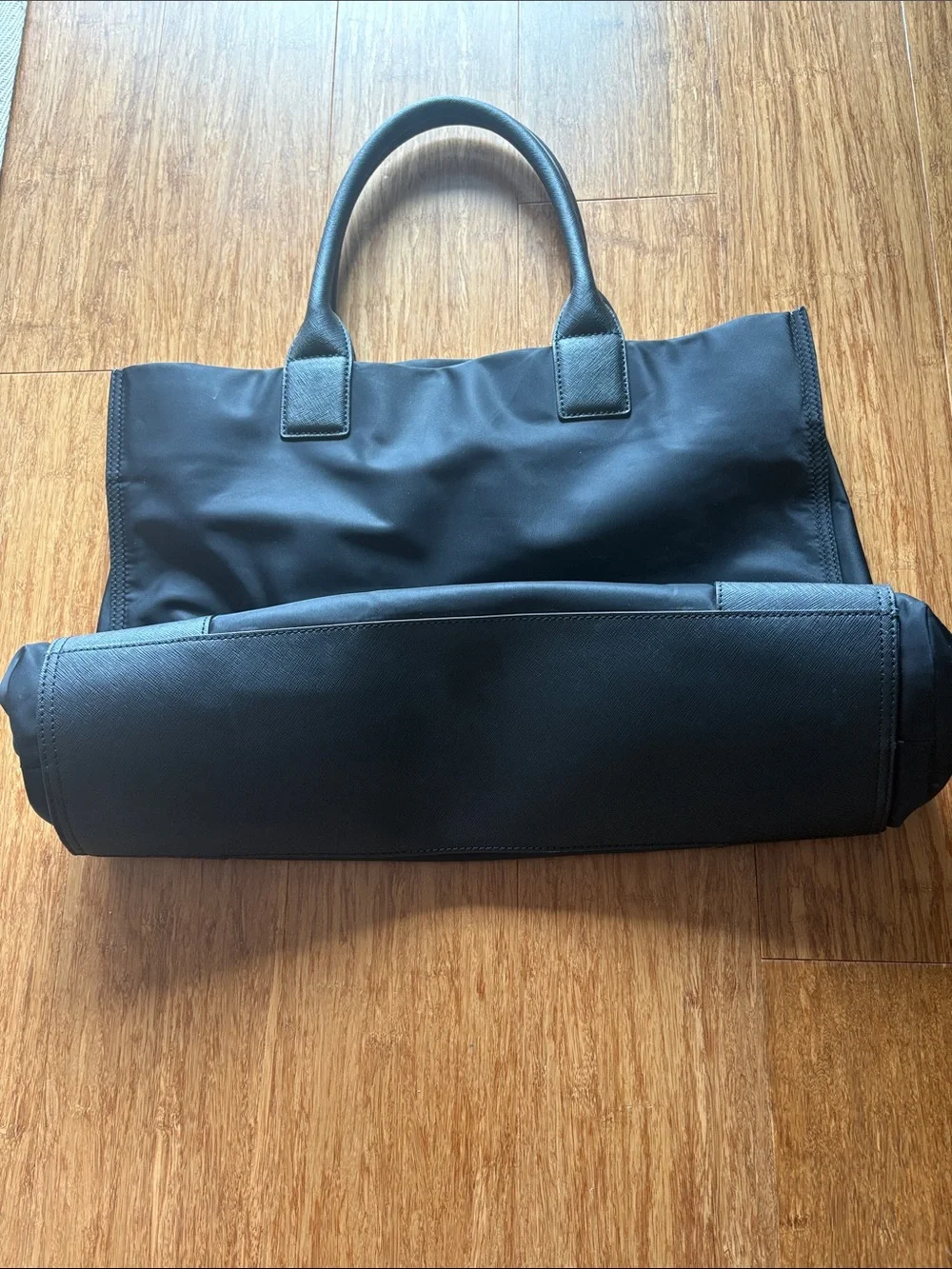 Tory Burch black Ella Nylon Tote with Leather Trim